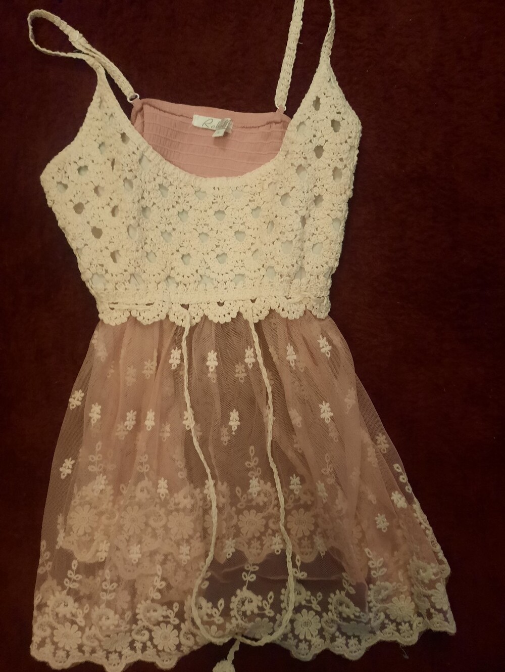 Sheer Lace Crochet Bodice Top in Blush Pink and Cream